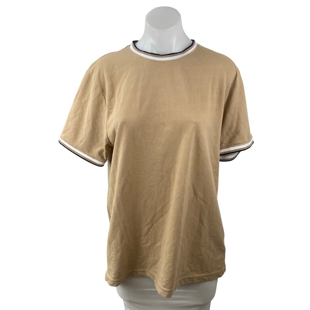 Denim & Flower Womens Beige Crew Neck Short Sleeve Tee Ringer T-Shirt Top Size L